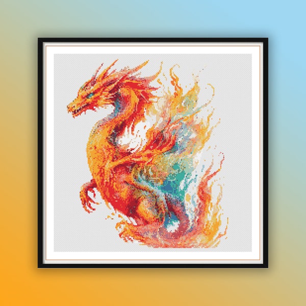 Cross Stitch Pattern Fire Dragon - Etsy