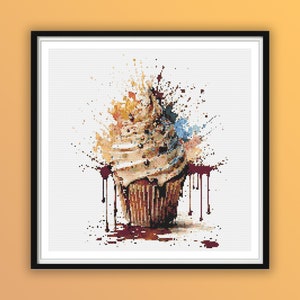 Watercolor Chocolate Cupcake Cross Stitch Pattern: Valentine&#39;s Day Aphrodisiac Sweets Embroidery PDF