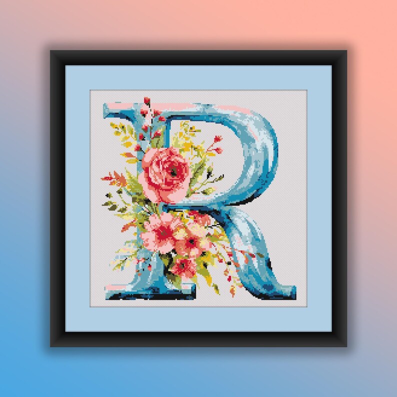 Watercolor Floral Letter R Cross Stitch Pattern - Spring Blooms PDF ...