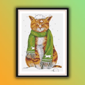 Entzückende Weihnachtskatze Kreuzstich PDF Pattern - Festive Feline Stickerei Nadelspitze Stickmuster