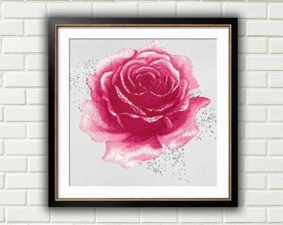 Pink Rose Flower Cross Stitch Pattern Spring Flower Cross - Etsy