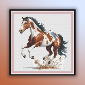Aquarell Pferd Kreuzstich PDF Muster, Bauernhof Tiere Kreuzstich, Handstickerei, moderne Kreuzstichvorlage