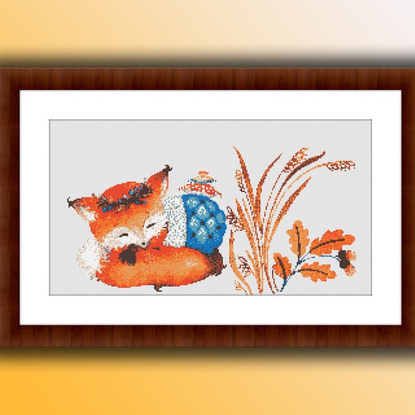 Sleeping Cute Baby Fox Counted PDF Cross Stitch Pattern, Good Night Sweety Cross Stitch Pattern, Baby Animals, Mother's Day Cross Stitch