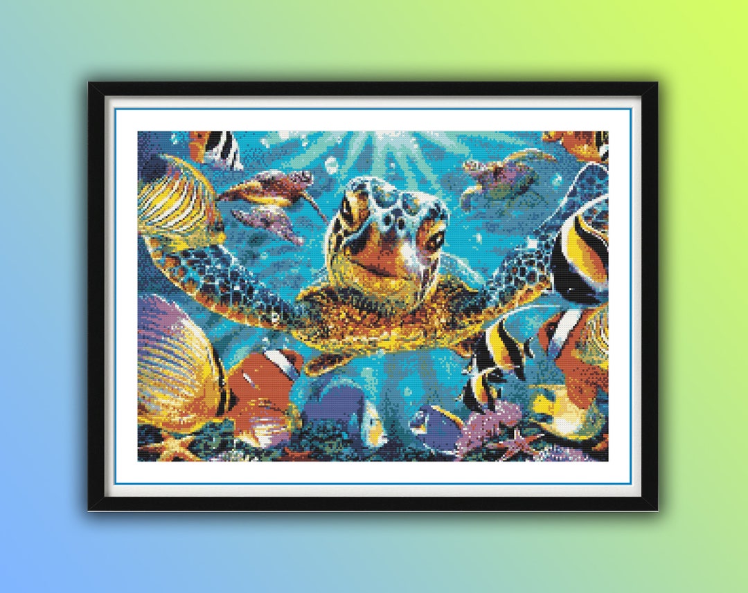Sea Turtle Counted Cross Stitch Pattern: Marine Underwater Life ...
