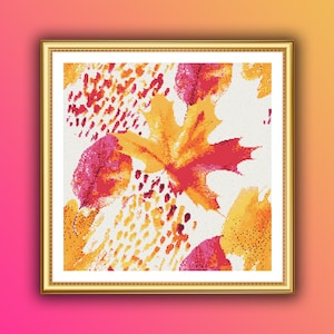Watercolor Fall Leaves Counted Cross Stitch PDF Pattern, Autumn Cross Stitch, Maple Leaves, Acorn, Autumn Embroidery