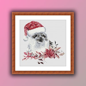 Marine Christmas Seal Counted Cross Stitch PDF Pattern - Animal Embroidery Ornament Design