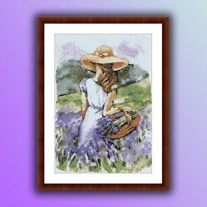 Watercolor Lavender Flowers Garden Counted Cross Stitch PDF Pattern, Bouquet Cross Stitch, Floral PDF Pattern, Daisy Flowers