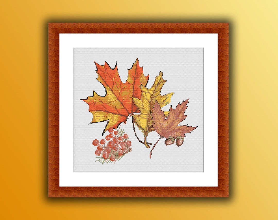 Autumn Leaves Counted Cross Stitch PDF Pattern, Hello Fall, Vintage ...