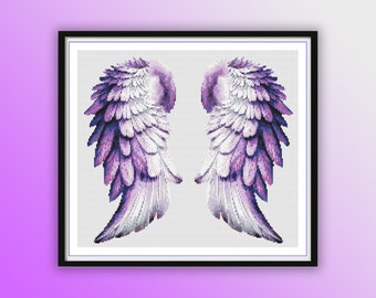 Alas de ángel celestiales en acuarela: patrón de punto de cruz: gráfico de bordado religioso digital (PDF)
