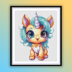 Whimsical Watercolor Baby Unicorn Cross Stitch Pattern: Modern Nursery Embroidery PDF