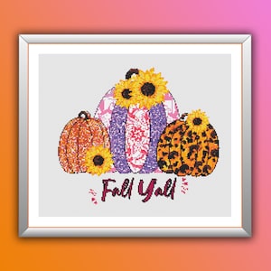 Fall Pumpkins Counted Cross Stitch Pattern: Autumn Landscape (PDF Pattern)