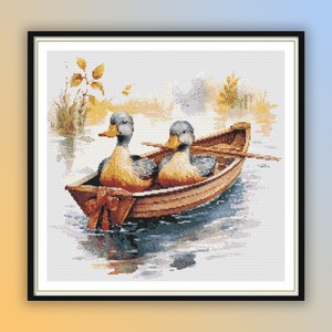 Watercolor Ducks in a Boat Cross Stitch Pattern (PDF Pattern)