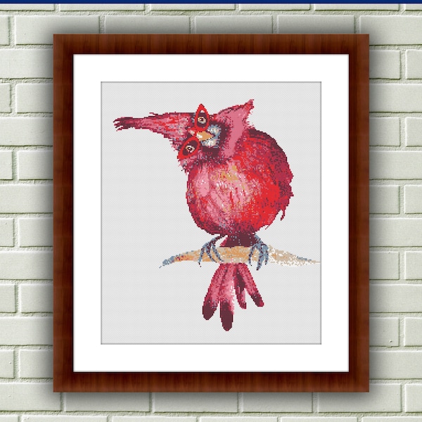 Watercolor Funny Cardinal Bird Counted Cross Stitch Pattern, Angry Birds Cross Stitch Pattern, Animals Cross Stitch, Instant Download PDF