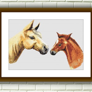 Schöne Pferde Aquarell gezählt PDF Kreuzstichmuster, Tiere auf dem Bauernhof Kreuzstichmuster, Instant Download PDF Kreuzstichvorlage