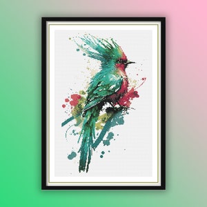 Vibrant Exotic Bird Cross Stitch Pattern: Watercolor Cockatoo, Parrot, Lovebird, Macaw PDF Download