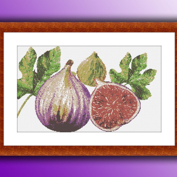 Fig Fruit Counted PDF Cross Stitch Pattern, Fruits Cross Stitch, Instant Download PDF Cross Stitch Pattern, Fig and Branch Cross Stitch