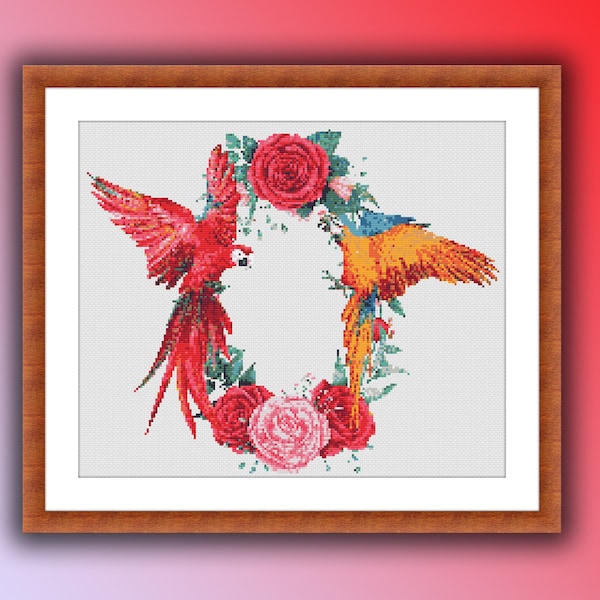 Watercolor Macaw Parrots Counted Cross Stitch Pattern, Birds Cross Stitch, Animals Cross Stitch, Exotic Birds, Tropical Birds