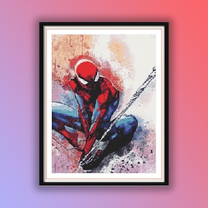 Watercolor Spider Man Counted Cross Stitch PDF Pattern, Cartoon Characters, Hand Embroidery, Modern Cross Stitch