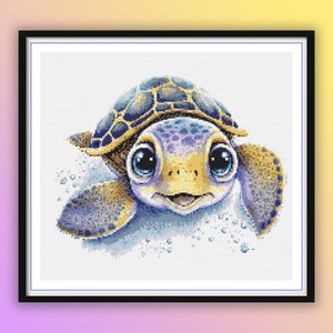 Watercolor Sea Turtle Baby Boy Nursery Cross Stitch Pattern - Ocean Life PDF Chart for Underwater Decor