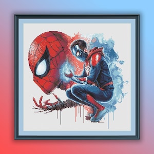 Watercolor Spider Man Counted Cross Stitch PDF Pattern, Cartoon Characters, Hand Embroidery, Modern Cross Stitch Chart