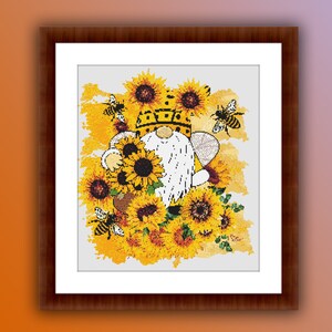 Watercolor Sunflower Gnome Cross Stitch Pattern: Bee Summer Gnomes (PDF Pattern)