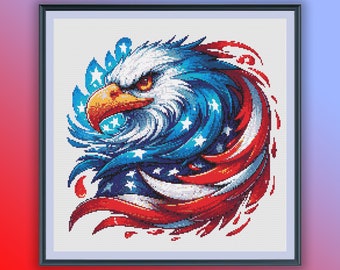 Patrón de punto de cruz con la bandera estadounidense del águila patriótica – América 250 (1776-2026) Diseño de la libertad de EE. UU. – PDF digital