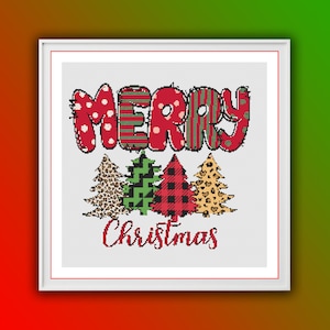 Christmas Trees Counted Cross Stitch PDF Pattern, Merry Christmas Cross Stitch, Instant Download, Christmas Embroidery Chart, Needlepoint