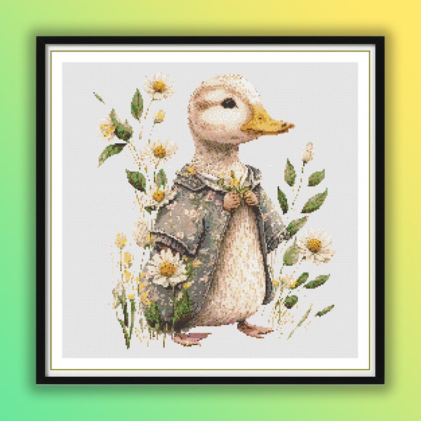 Watercolor Countryside Duck Farm Animals Cross Stitch PDF Pattern - Instant Download Modern Design