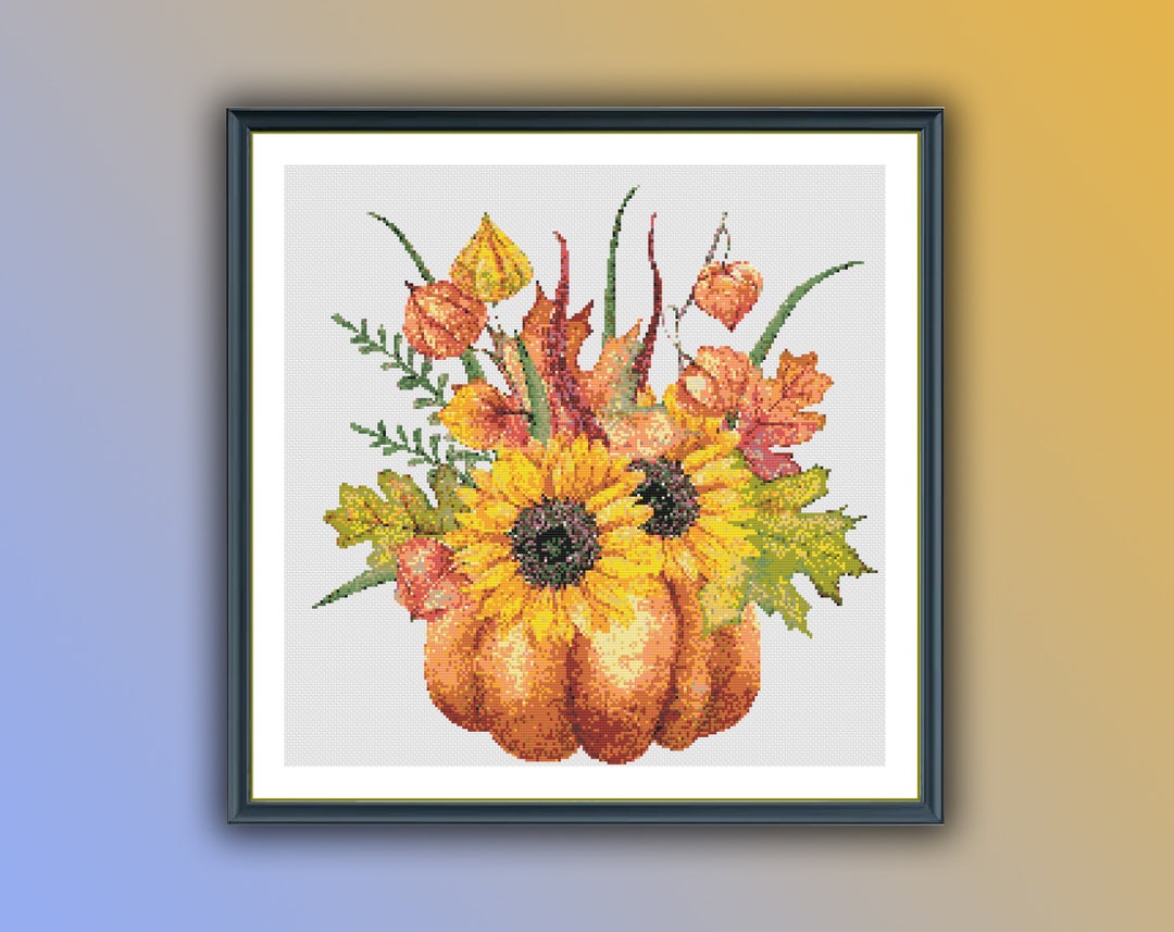 Autumn Harvest Cross Stitch Pattern: Pumpkins & Sunflowers PDF - DMC ...