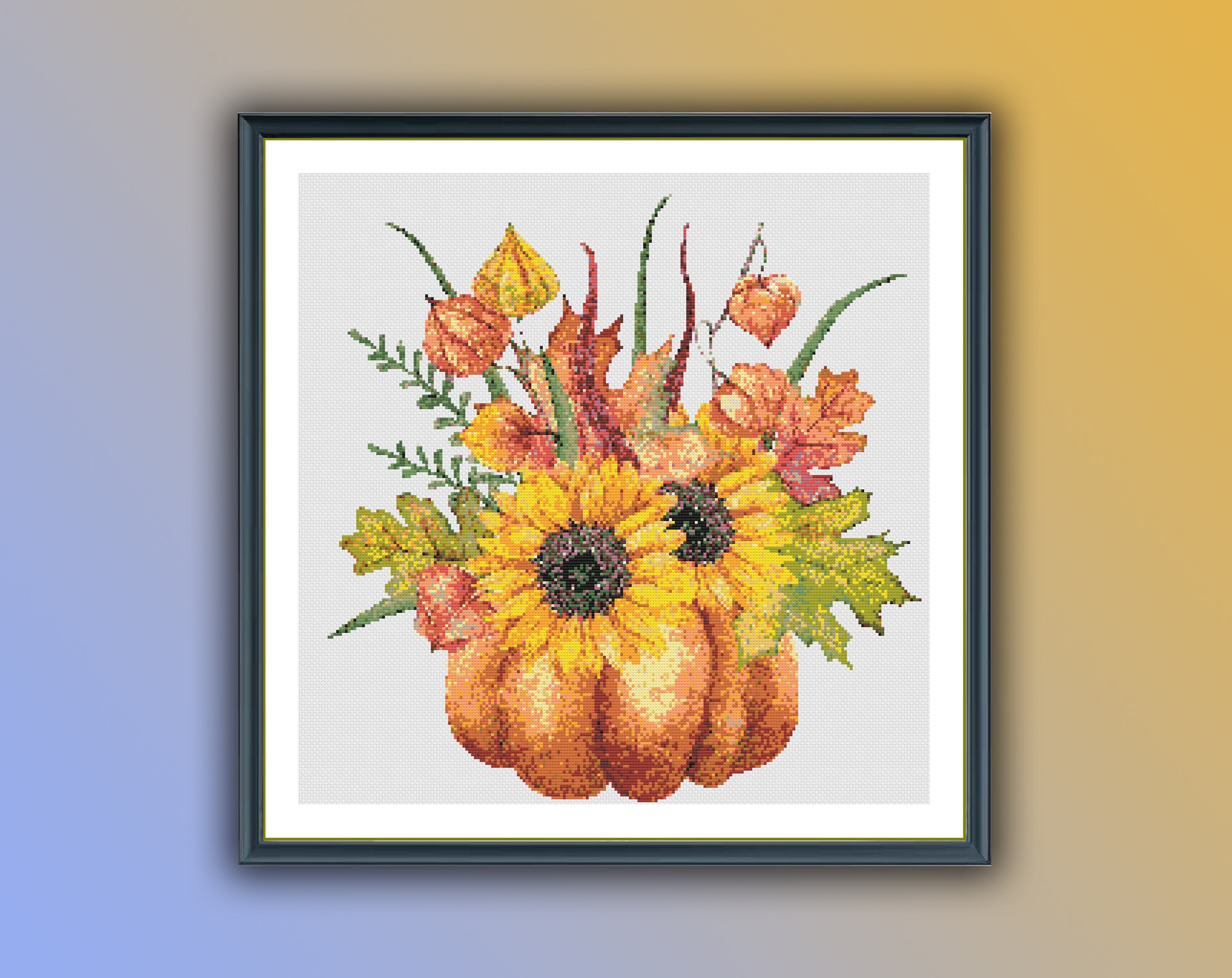 Autumn Harvest Cross Stitch Pattern: Pumpkins & Sunflowers PDF - DMC ...