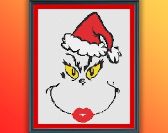 Christmas Grinch Mama Embroidery Pattern: Counted Cross Stitch PDF, Modern Holiday Chart