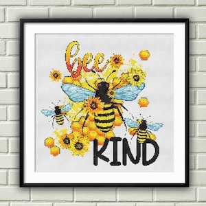 Honey Bee and Sunflowers Counted PDF Cross Stitch Pattern, Honey Bee Insect Cross Stitch PDF Pattern, Spring Cross Stitch, Animals Pattern
