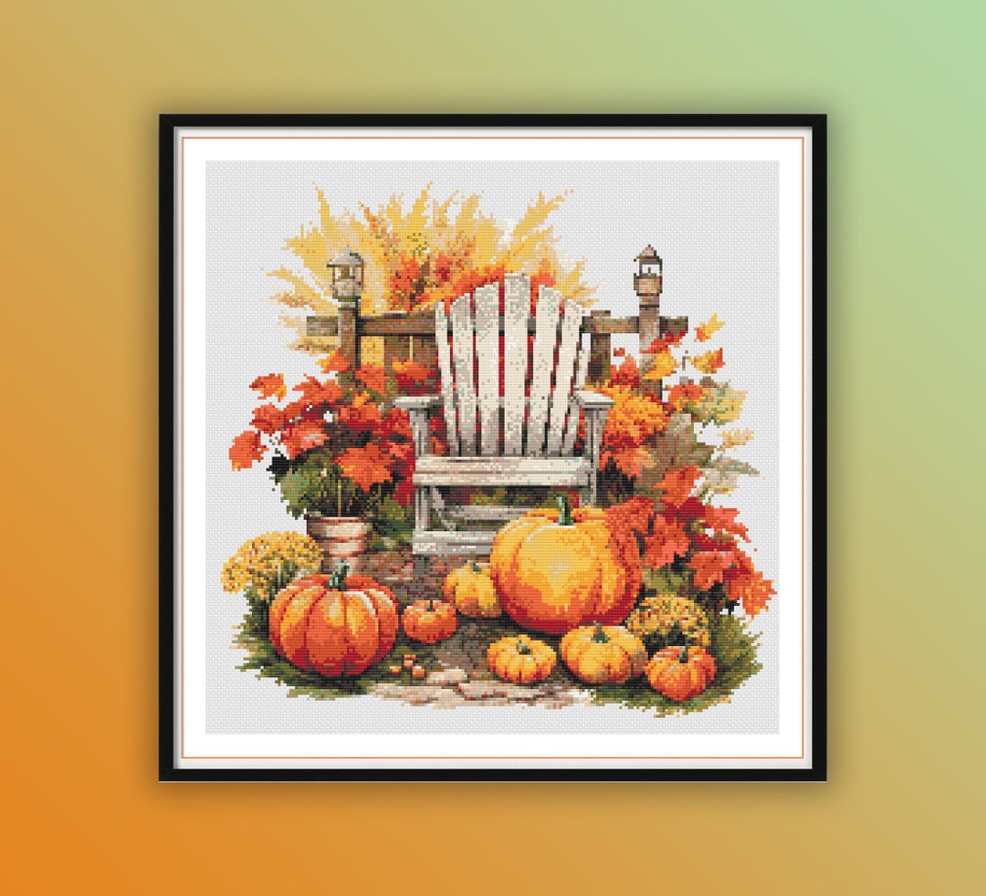 Watercolor Pumpkin Garden Counted Cross Stitch PDF Pattern, Retro ...