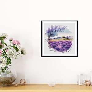 Watercolor Lavender Fields Counted Cross Stitch PDF Pattern, Spring ...