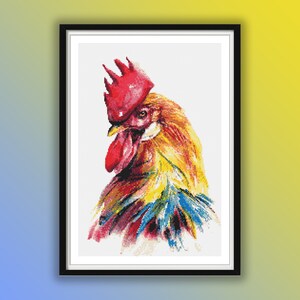 Watercolor Rooster Cross Stitch Pattern: Farmhouse Easter Decor, Instant PDF Download for Spring