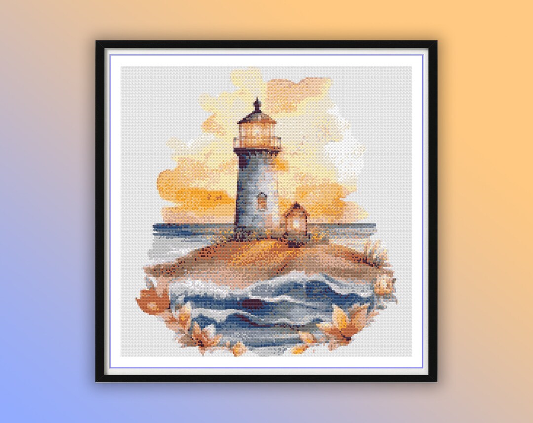 Watercolor Lighthouse Seascape Cross Stitch Pattern: Modern Counted ...