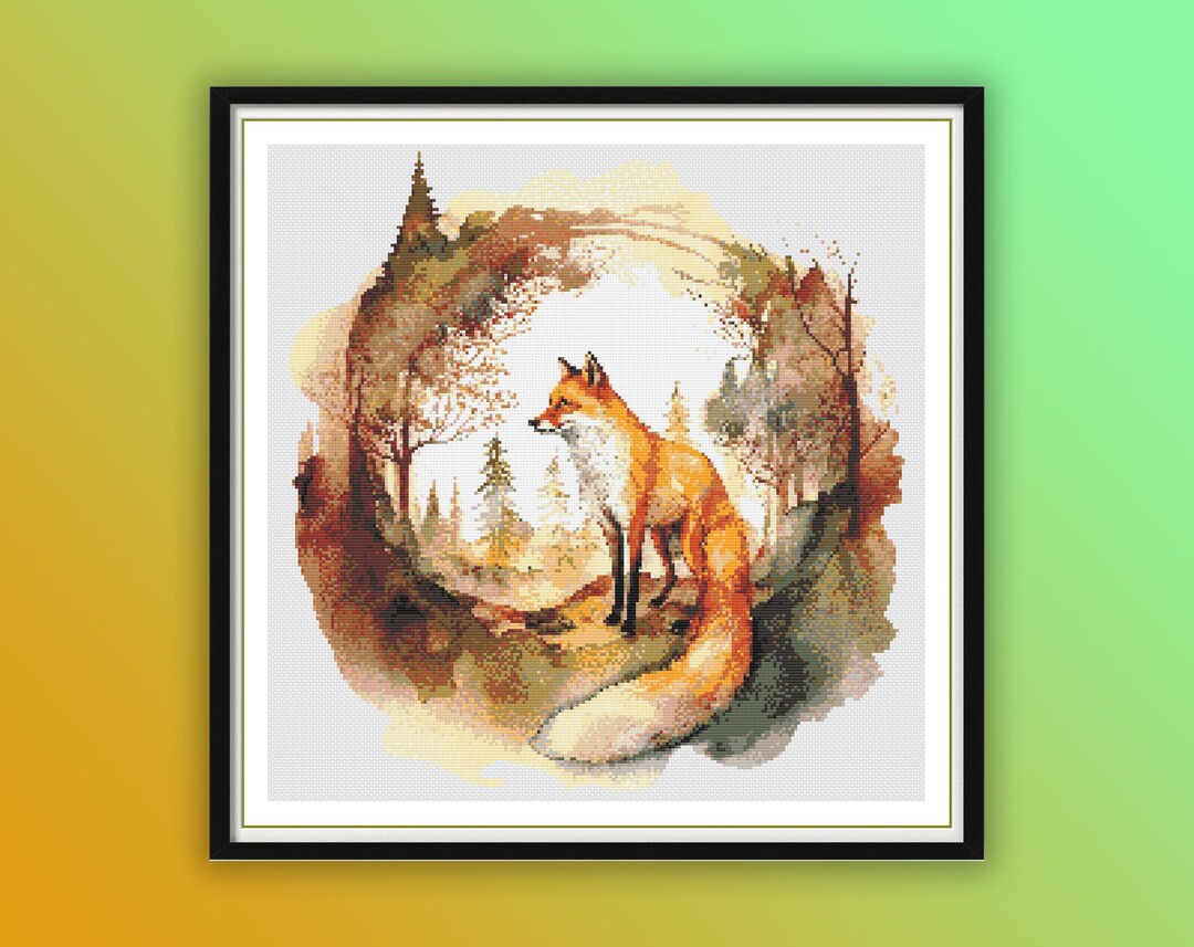 Watercolor Fox at Enchanted Forest Counted Cross Stitch PDF Pattern ...