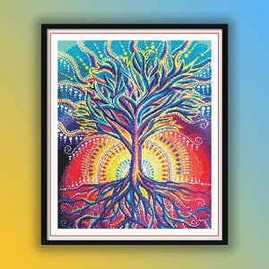 Levensboom geteld kruissteek pdf-patroon, vierseizoenenboom, moderne kruissteek, boslandschap, instant download handborduurwerk