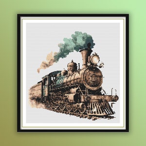 Vintage Steam Locomotive Cross Stitch Pattern: PDF Chart for Hand Embroidery & Modern Needlework