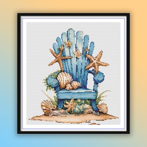 Serene Coastal Beach Chair Cross Stitch Pattern: Summer Seascape PDF Download - Relaxing Seaside Scene