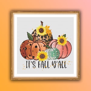 Fall Pumpkins Counted Cross Stitch Pattern: Autumn Landscape (PDF Pattern)