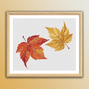 Ahornblätter Kreuzstich PDF Muster, Herbstblätter Kreuzstich, Blumenmuster, Herbstblätter, Instant Download PDF Chart