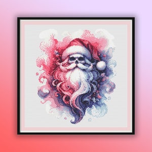Aquarelle gothique, père Noël, point de croix, modèle PDF, joyeux Noël, broderie à la main, grille de points de croix moderne