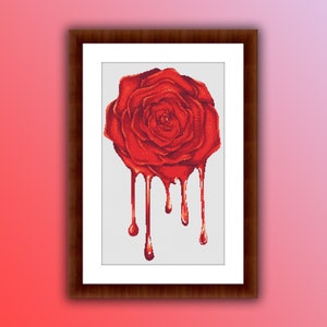 Elegant Dripping Roses Watercolor Cross Stitch Pattern: Floral Bouquet PDF Chart for Needlework Enthusiasts