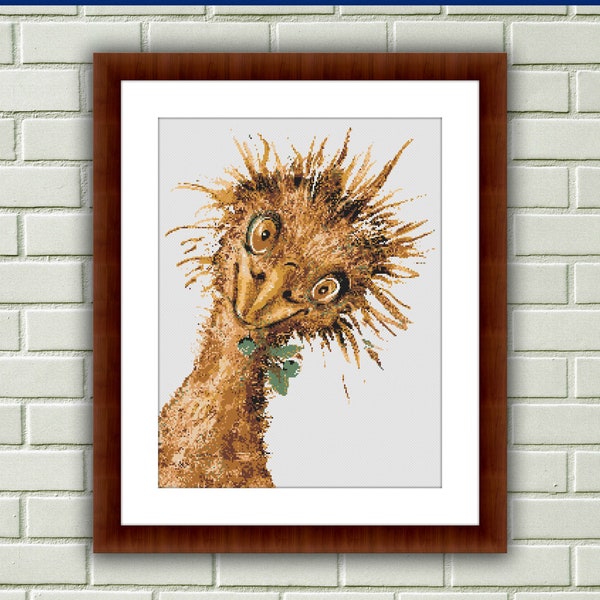 Watercolor Funny Ostrich Counted Cross Stitch Pattern, Angry Birds Cross Stitch Pattern, Animals Cross Stitch, Instant Download PDF