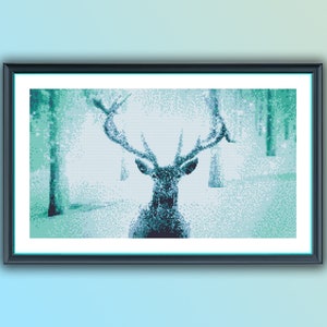 Watercolor Reindeer Counted PDF Cross Stitch Pattern: Forest Wildlife Christmas Craft Project