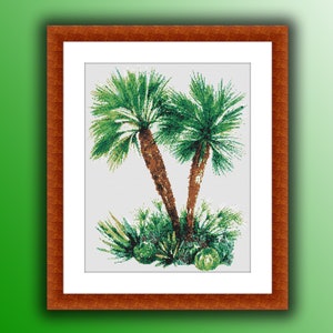 Watercolor Palm Trees Cross Stitch Pattern: Tropical Exotic Design (PDF Pattern)