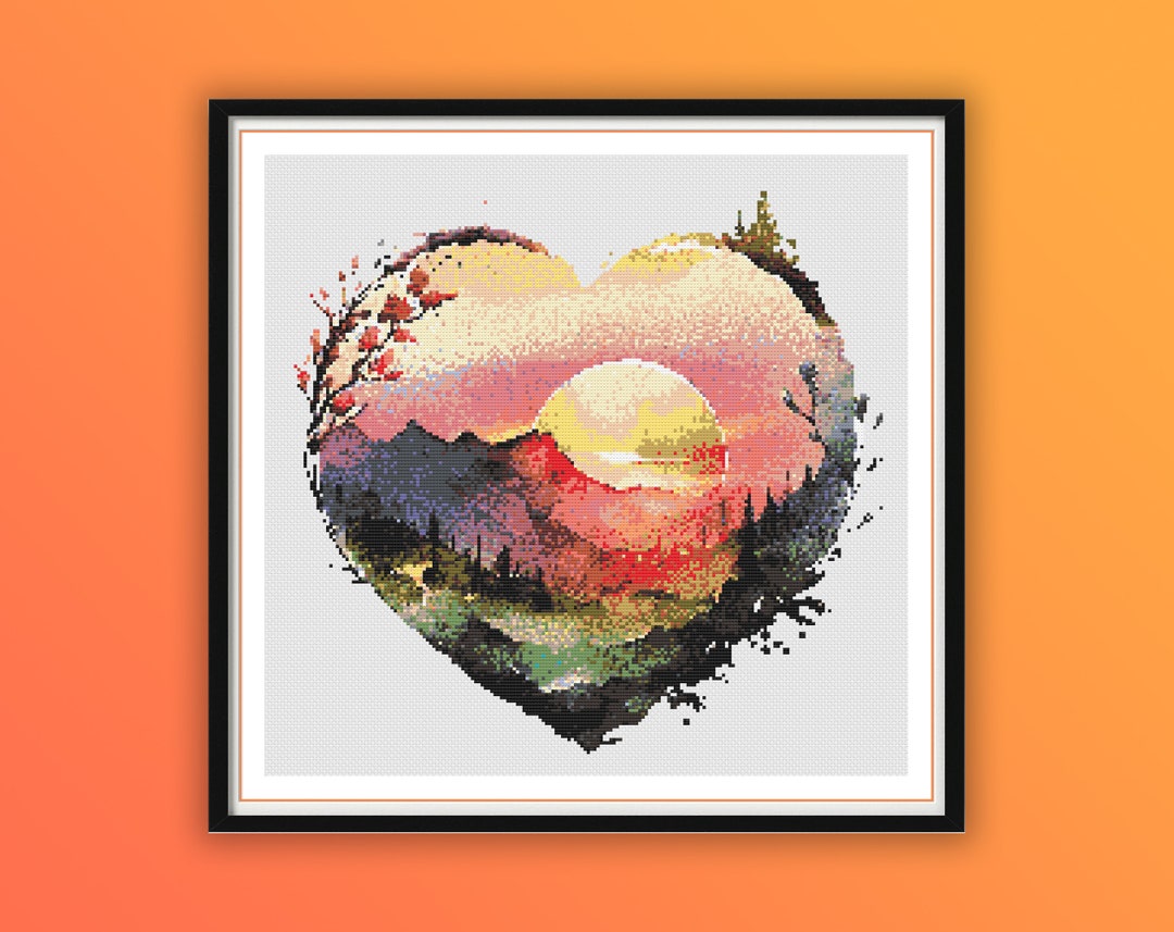 Watercolor Mountains Sunset Landscape Counted Cross Stitch PDF Pattern ...