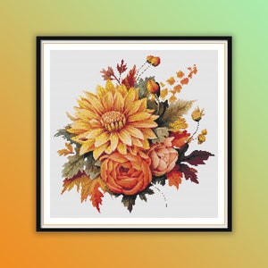 Watercolor Autumn Flowers Cross Stitch Pattern: Fall Floral Embroidery (PDF Pattern)