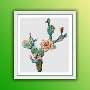 Cactus aquarelle, point de croix compté, motif PDF, succulentes motifs de point de croix, téléchargement immédiat, grille de broderie à la main, fleurs de cactus
